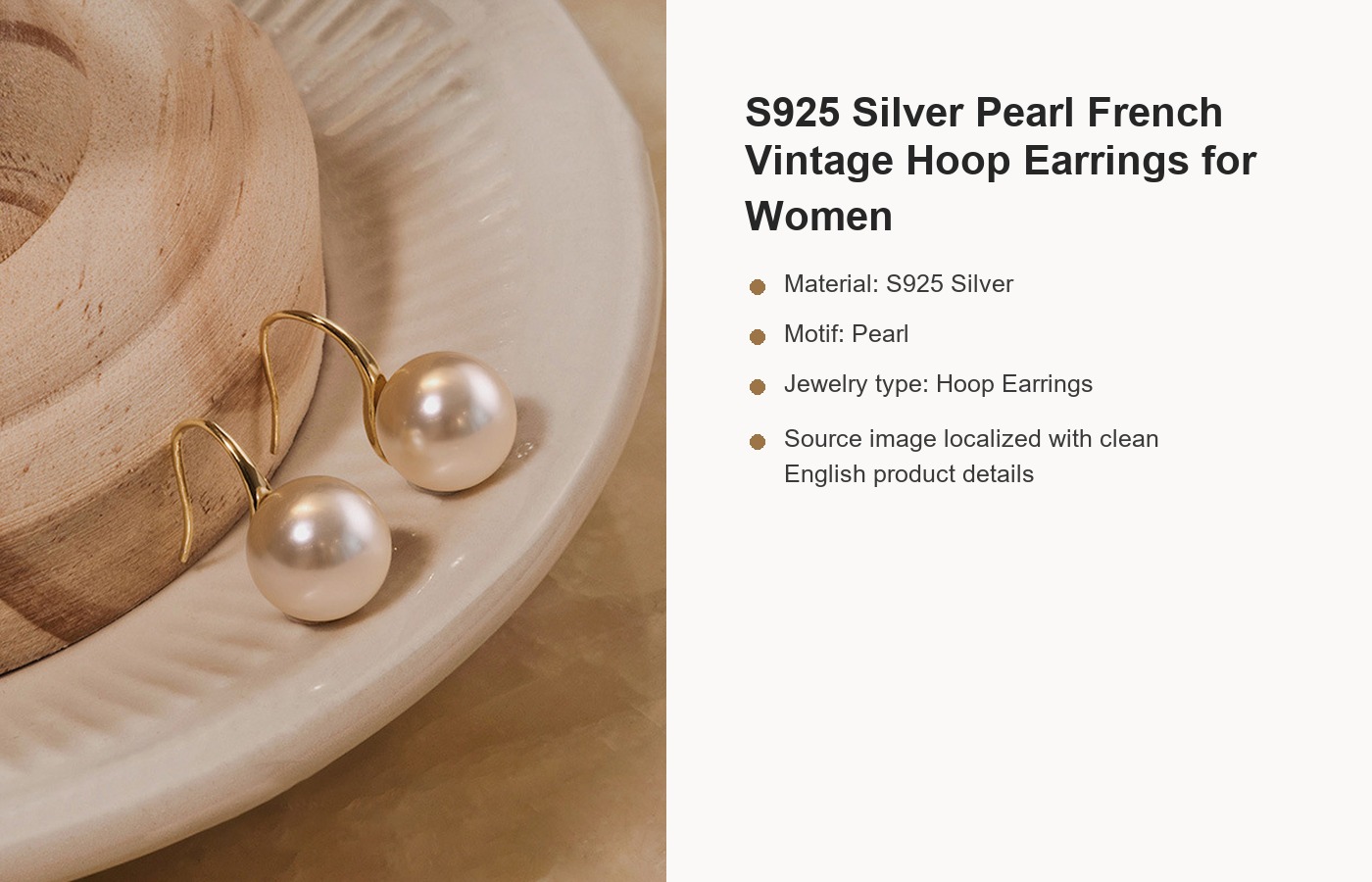 S925 Silver Pearl French Vintage Hoop Earrings for Women detail image