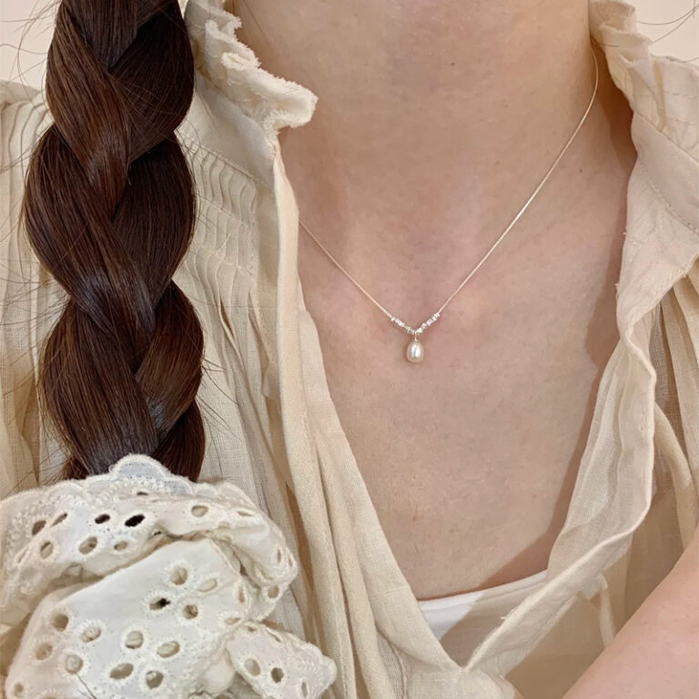 S925 Silver Pearl Minimalist Collarbone Chain Box Chain Necklace for Women main image 1
