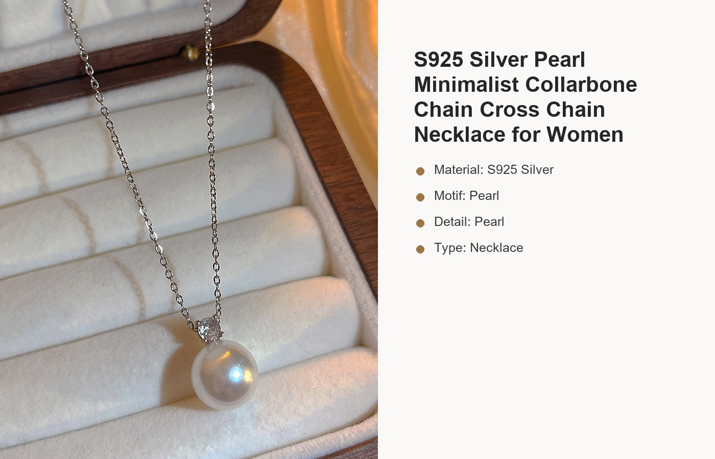 S925 Silver Pearl Minimalist Collarbone Chain Cross Chain Necklace for Women detail image