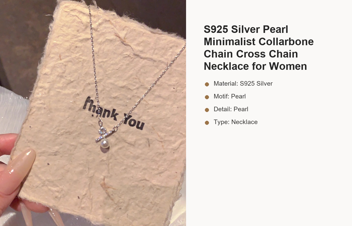 S925 Silver Pearl Minimalist Collarbone Chain Cross Chain Necklace for Women detail image
