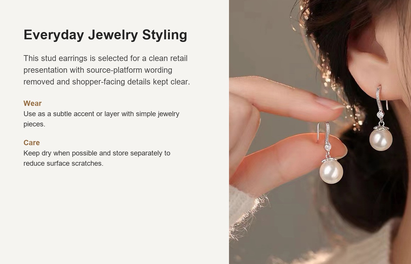 S925 Silver Pearl Minimalist Light Luxury French Vintage Stud Earrings for Women detail image