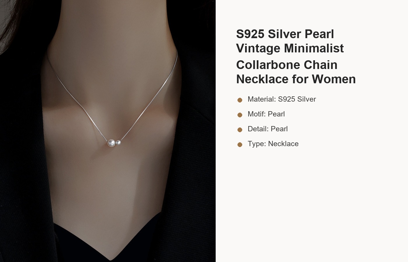 S925 Silver Pearl Vintage Minimalist Collarbone Chain Necklace for Women detail image