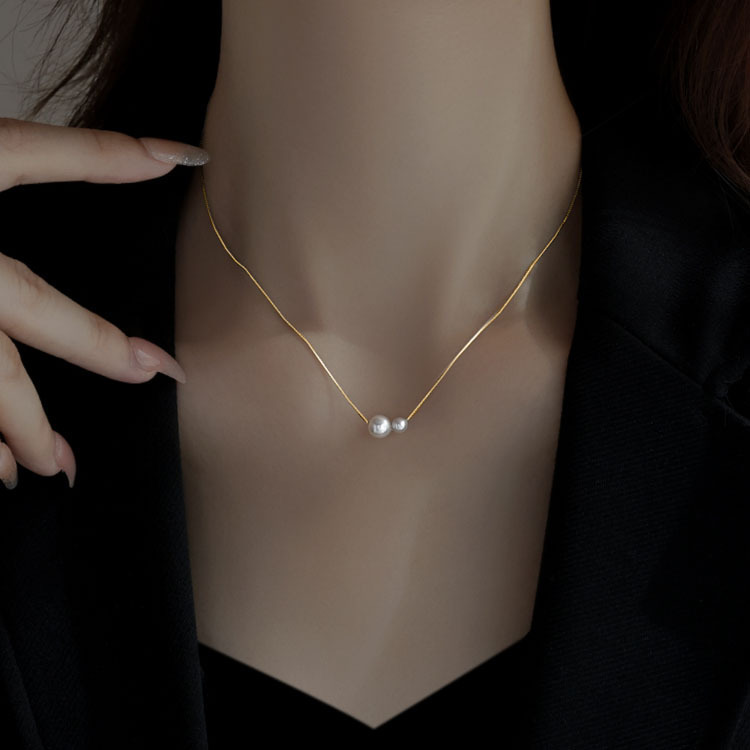 S925 Silver Pearl Vintage Minimalist Collarbone Chain Necklace for Women main image 1