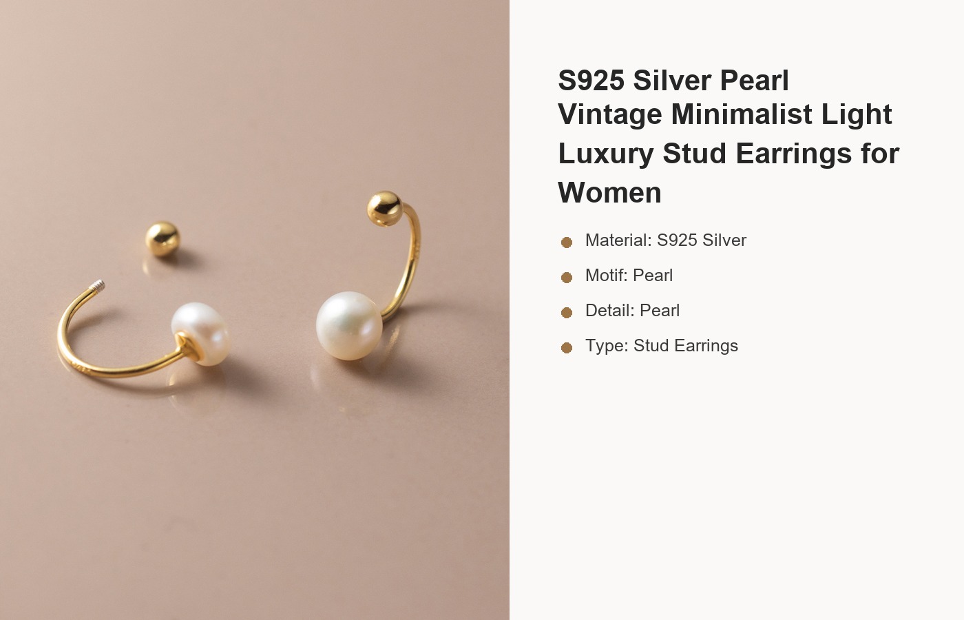 S925 Silver Pearl Vintage Minimalist Light Luxury Stud Earrings for Women detail image