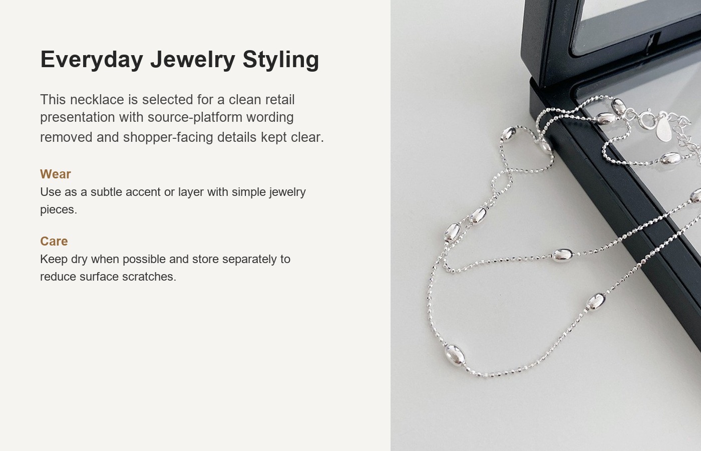 S925 Silver Rice Bead Minimalist Collarbone Chain Necklace for Women detail image