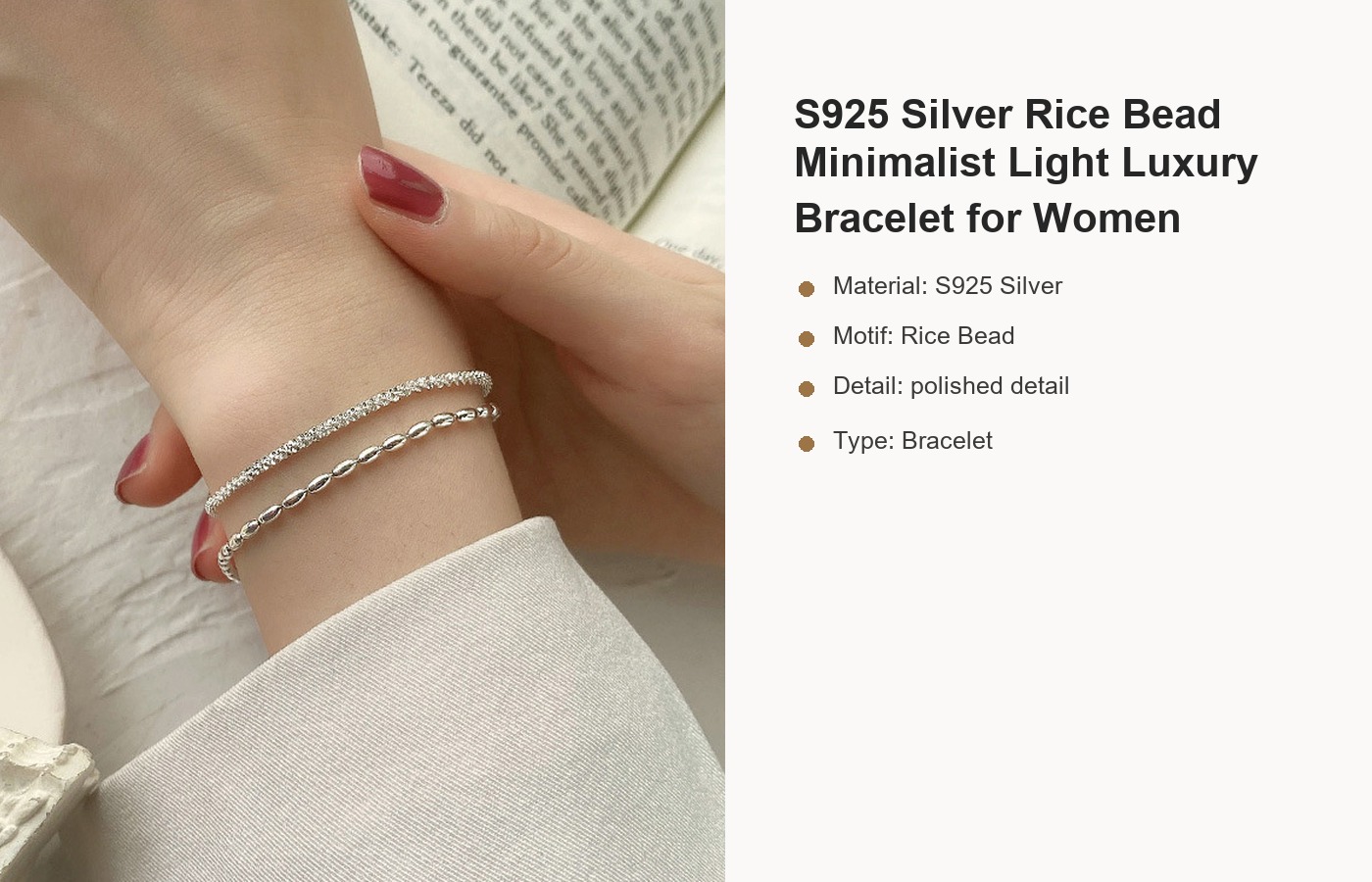 S925 Silver Rice Bead Minimalist Light Luxury Bracelet for Women detail image