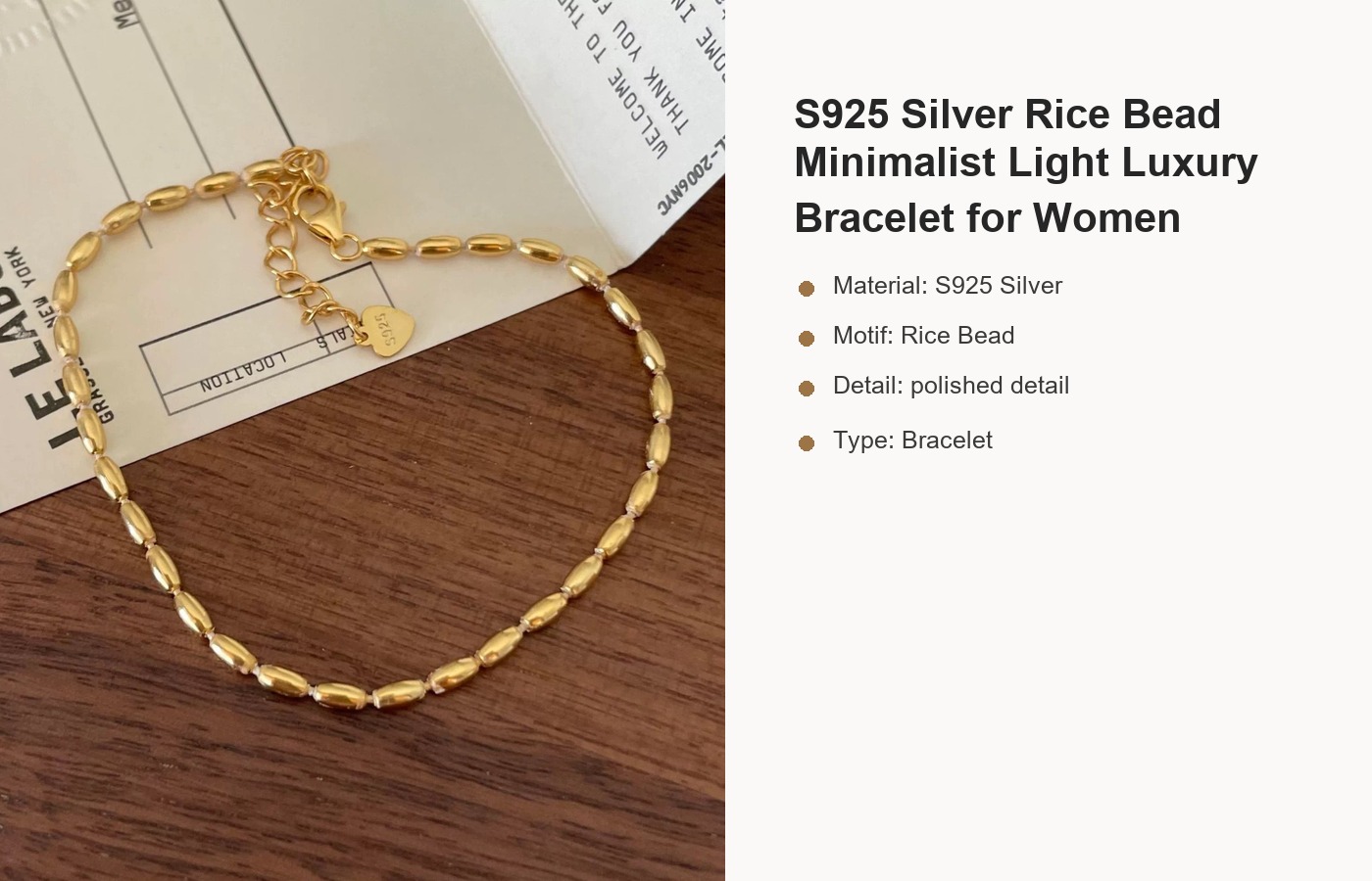 S925 Silver Rice Bead Minimalist Light Luxury Bracelet for Women detail image