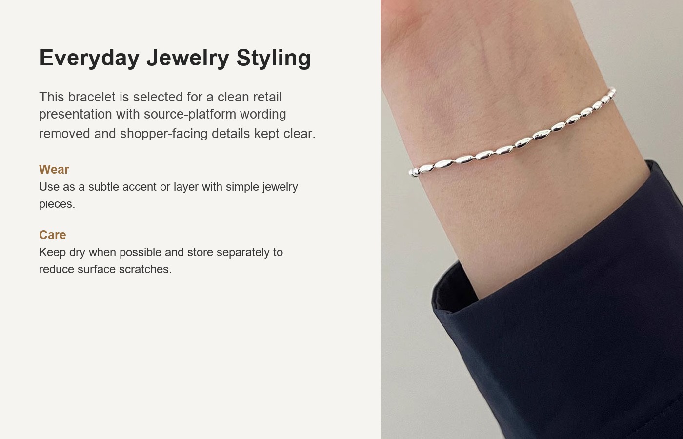 S925 Silver Rice Bead Minimalist Light Luxury Bracelet for Women detail image