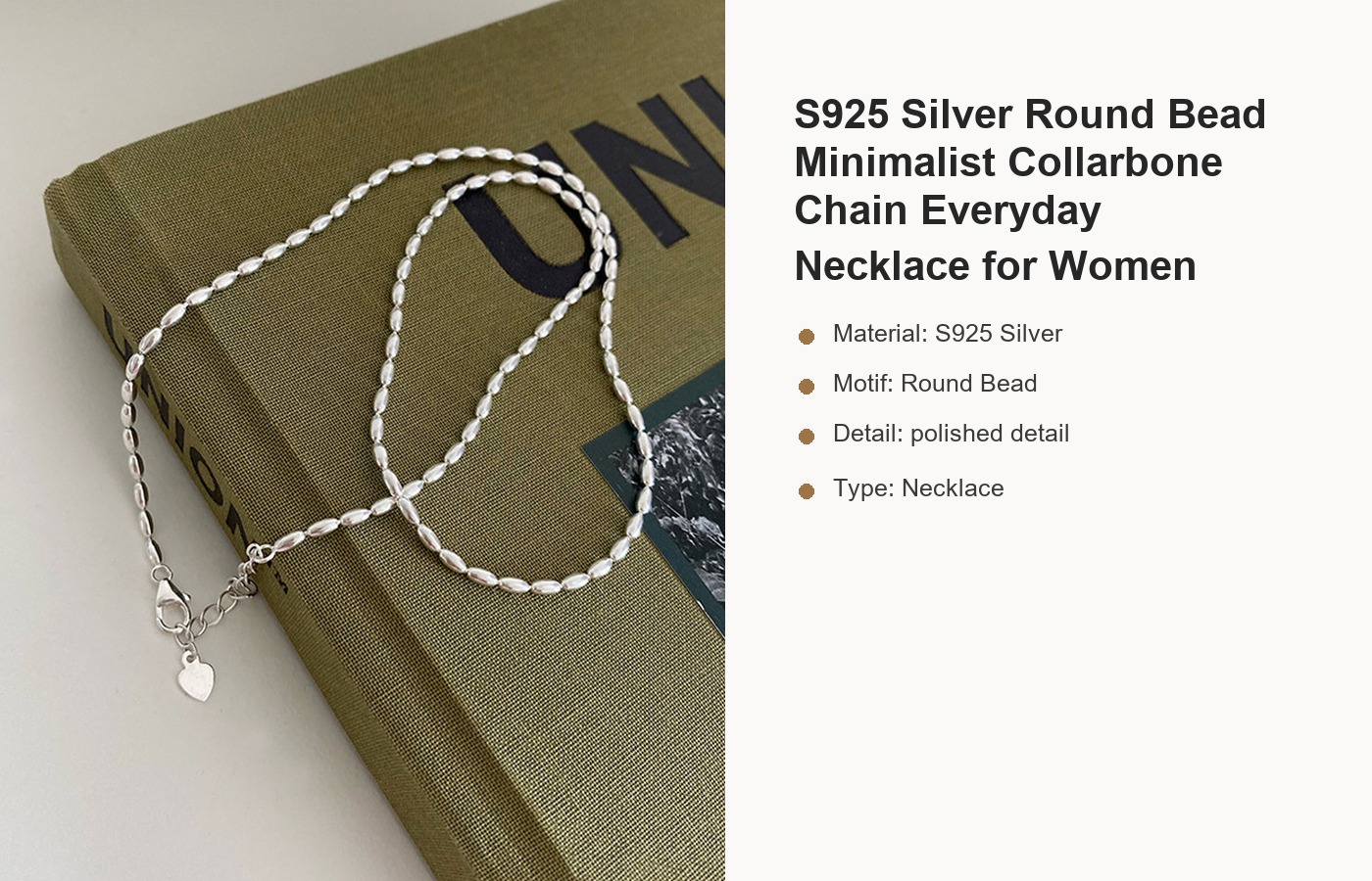 S925 Silver Round Bead Minimalist Collarbone Chain Everyday Necklace for Women detail image