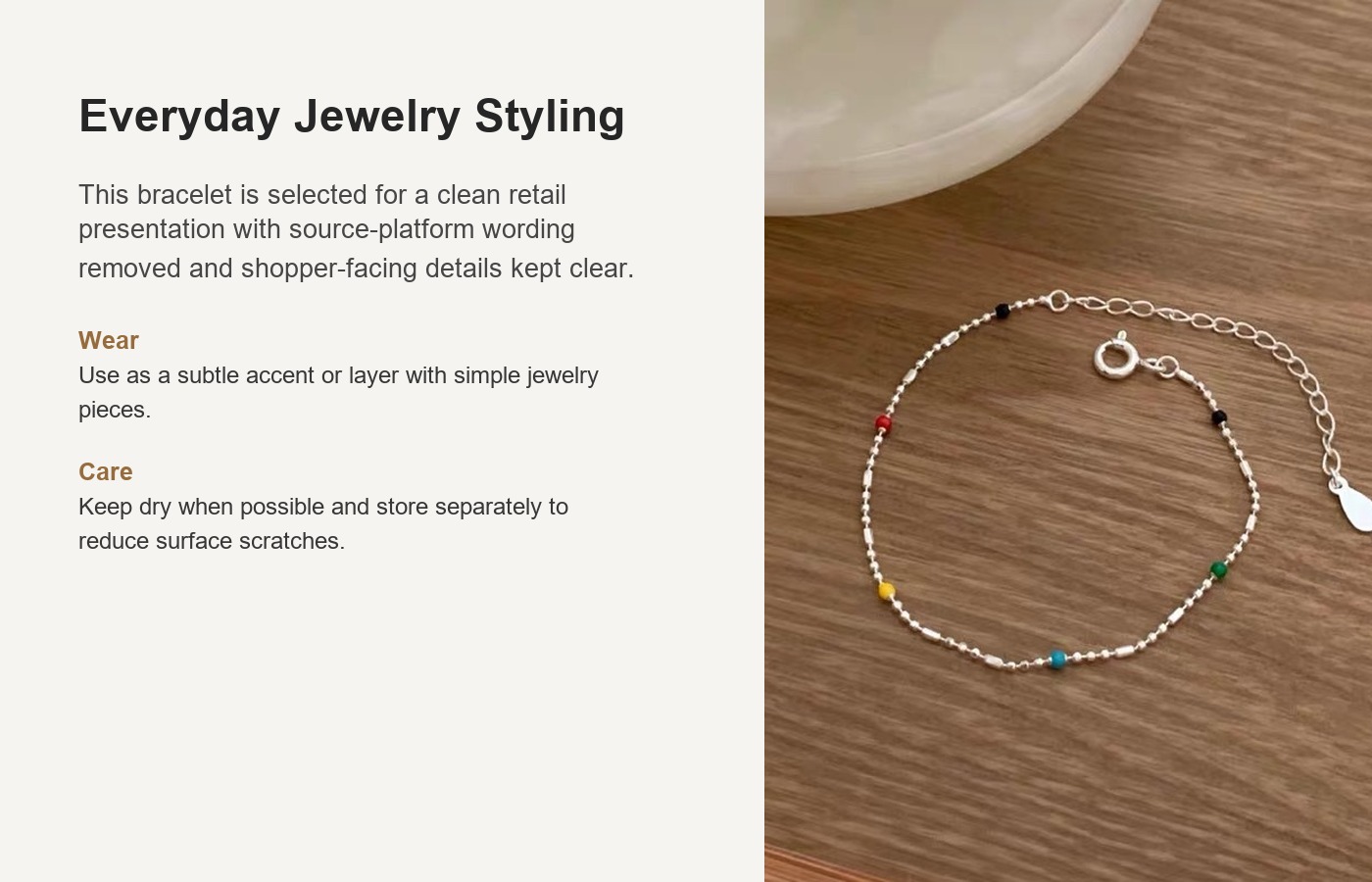 S925 Silver Round Bead Minimalist Light Luxury Bracelet for Women detail image