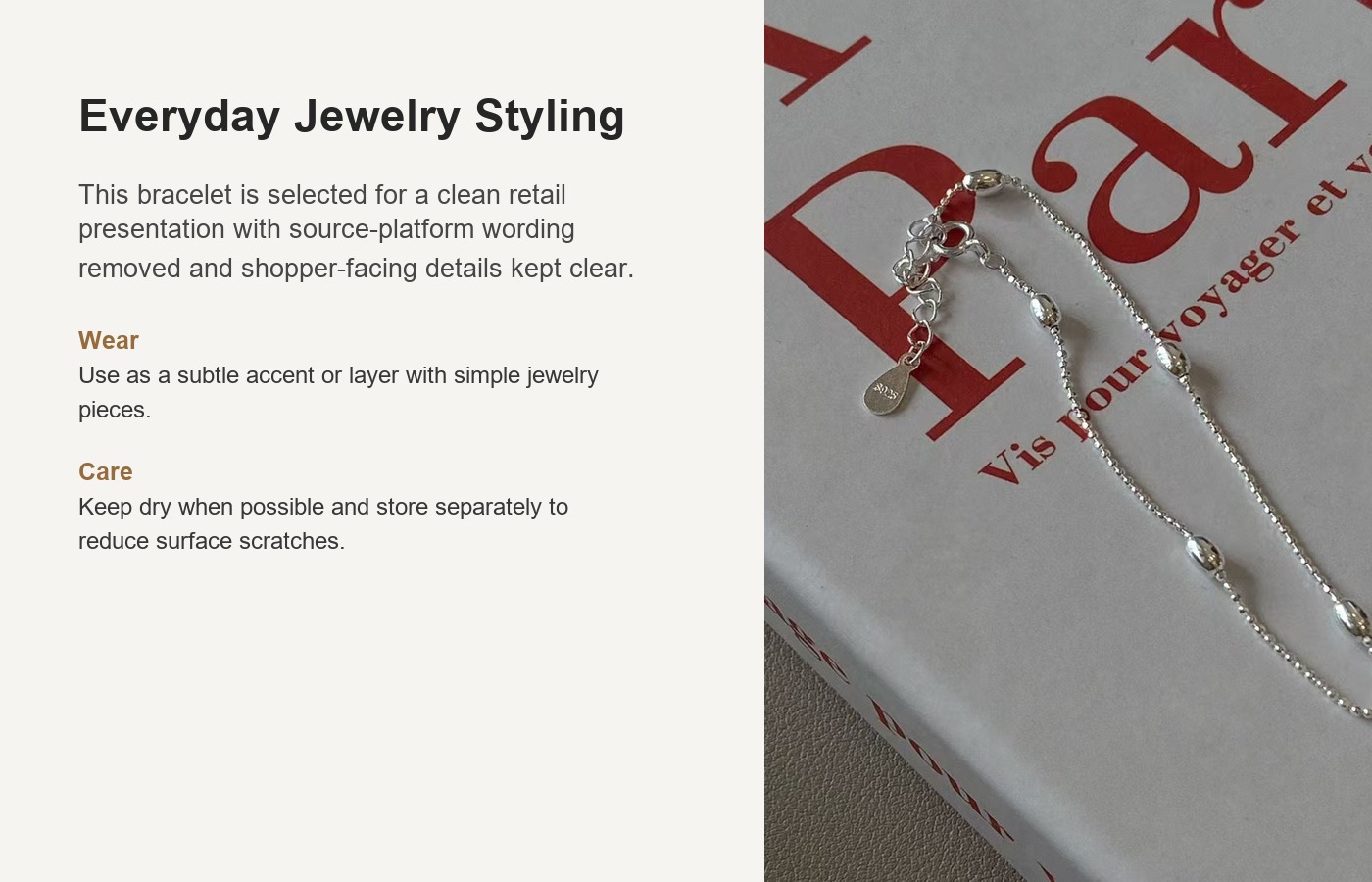 S925 Silver Round Bead Minimalist Light Luxury Bracelet for Women detail image