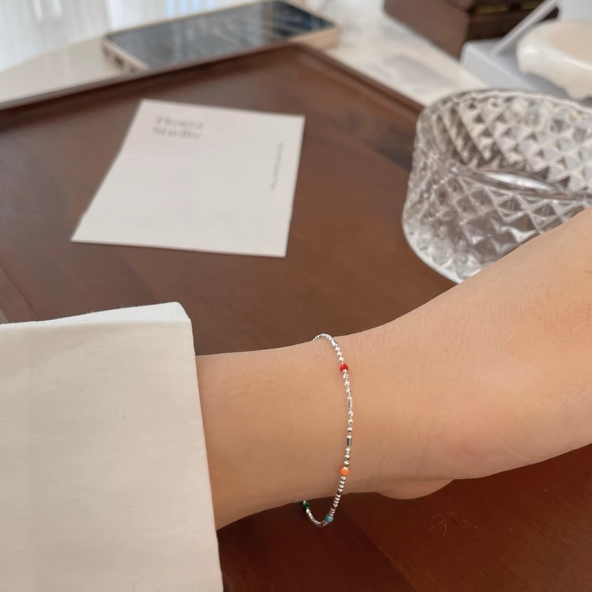 S925 Silver Round Bead Minimalist Light Luxury Bracelet for Women main image 2