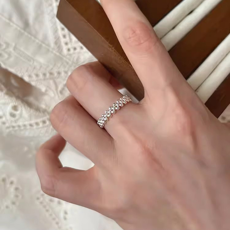 S925 Silver Round Bead Minimalist Openwork Adjustable Open Ring for Women main image 1