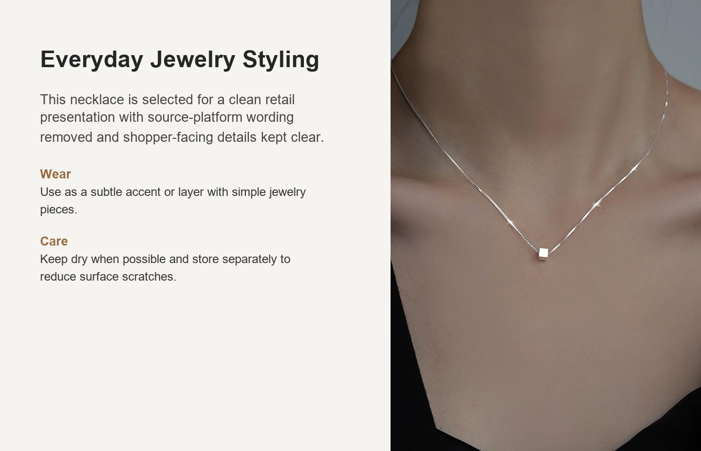 S925 Silver Square Block Minimalist Brushed Collarbone Chain Necklace for Women detail image
