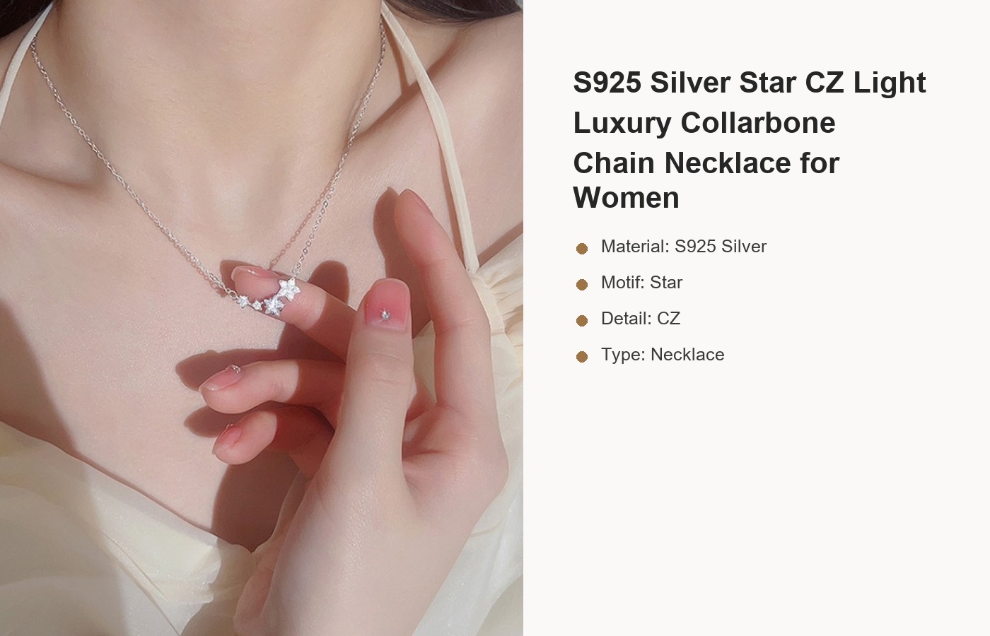 S925 Silver Star CZ Light Luxury Collarbone Chain Necklace for Women detail image