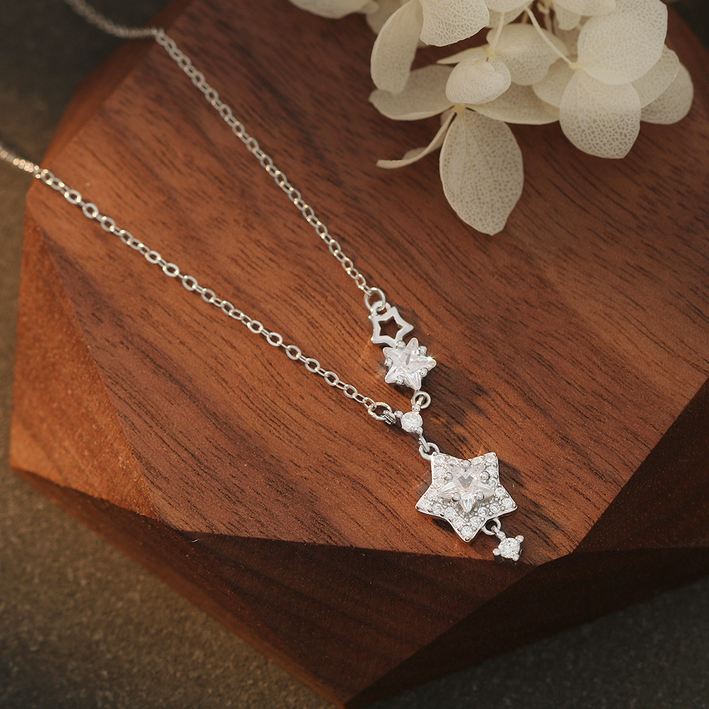 S925 Silver Star CZ Minimalist Collarbone Chain Cross Chain Necklace for Women main image 2