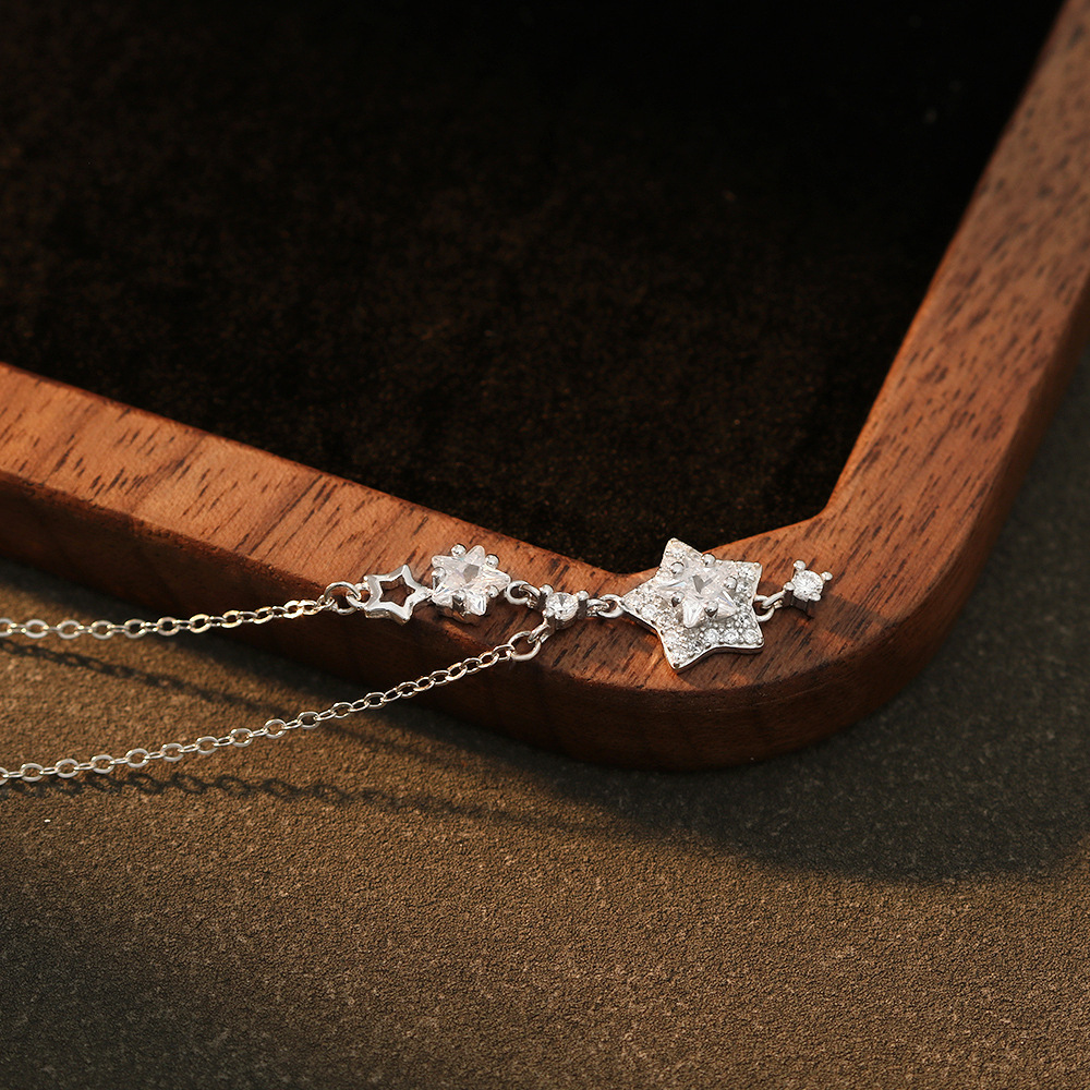 S925 Silver Star CZ Minimalist Collarbone Chain Cross Chain Necklace for Women main image 3