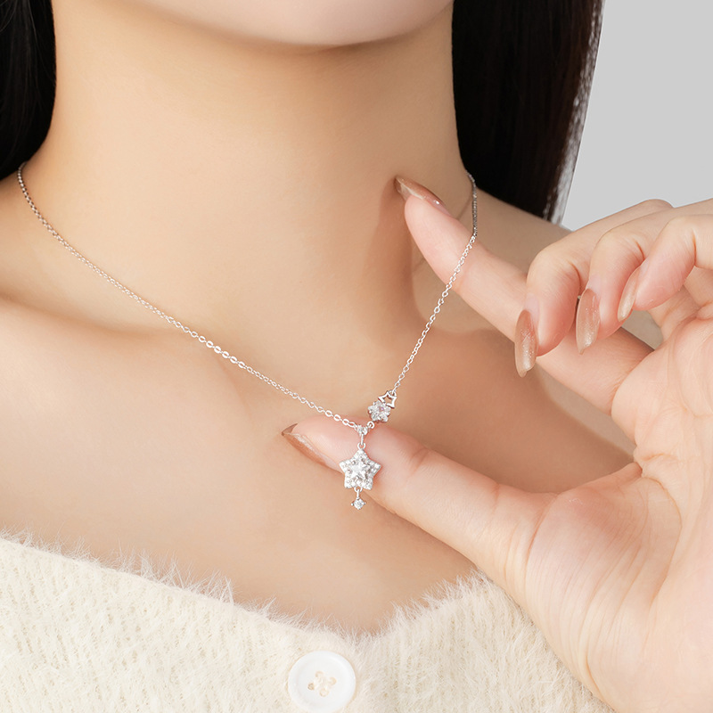 S925 Silver Star CZ Minimalist Collarbone Chain Cross Chain Necklace for Women main image 4