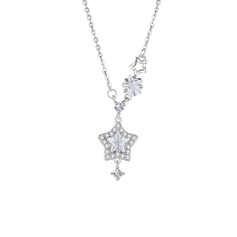 S925 Silver Star CZ Minimalist Collarbone Chain Cross Chain Necklace for Women main image 5