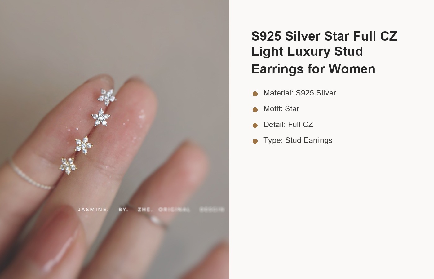 S925 Silver Star Full CZ Light Luxury Stud Earrings for Women detail image
