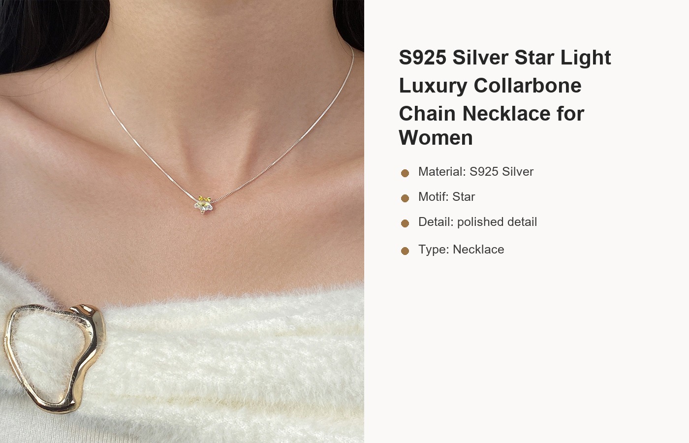 S925 Silver Star Light Luxury Collarbone Chain Necklace for Women detail image