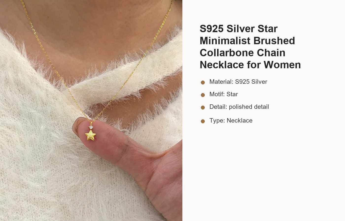 S925 Silver Star Minimalist Brushed Collarbone Chain Necklace for Women detail image
