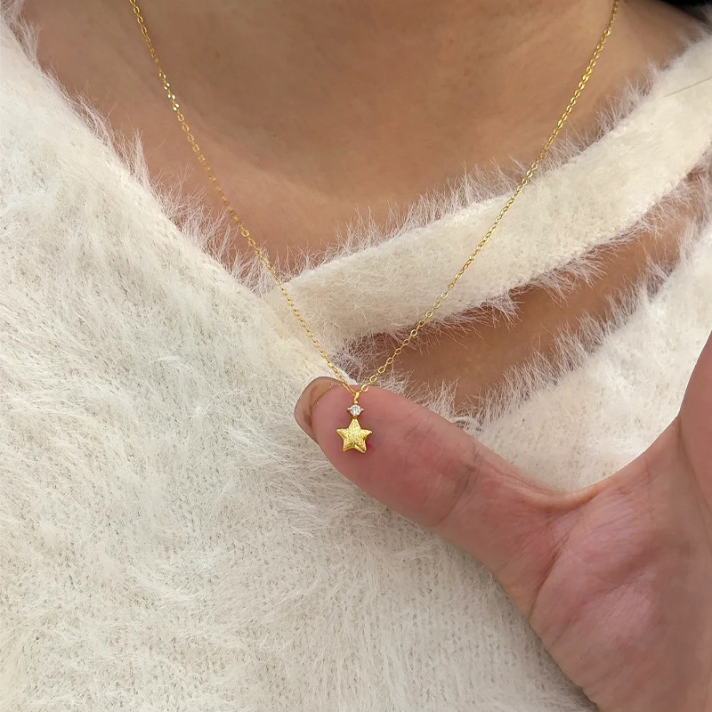 S925 Silver Star Minimalist Brushed Collarbone Chain Necklace for Women main image 2