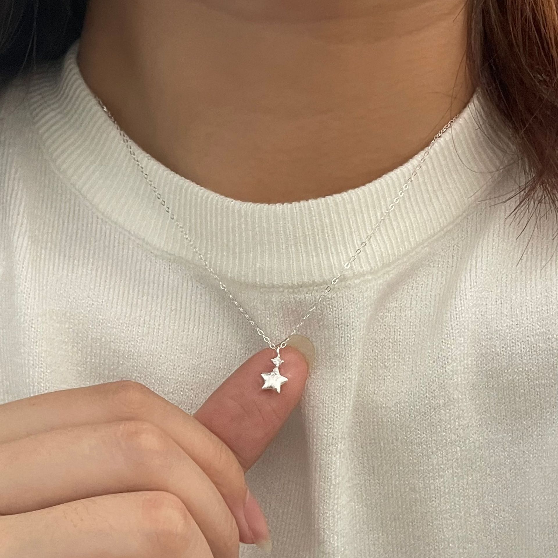 S925 Silver Star Minimalist Brushed Collarbone Chain Necklace for Women main image 4