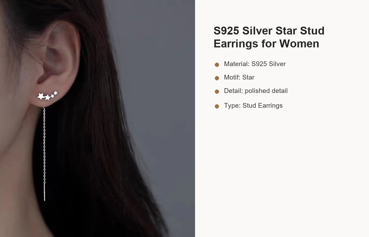 S925 Silver Star Stud Earrings for Women detail image