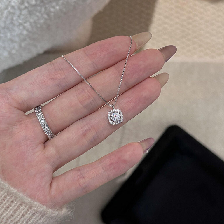 S925 Silver Sugar Cube CZ Full CZ Light Luxury Collarbone Chain Necklace for Women main image 1