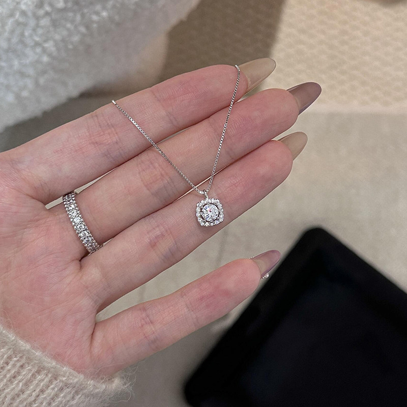 S925 Silver Sugar Cube CZ Full CZ Light Luxury Collarbone Chain Necklace for Women main image 1