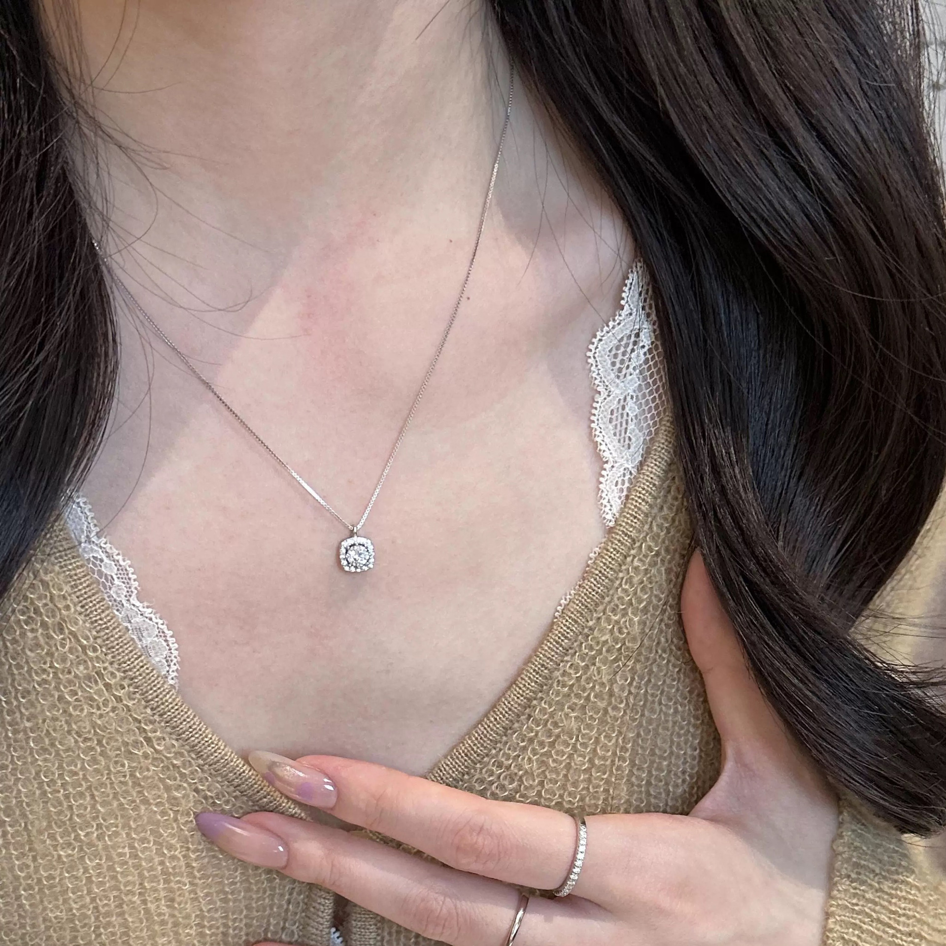 S925 Silver Sugar Cube CZ Full CZ Light Luxury Collarbone Chain Necklace for Women main image 2