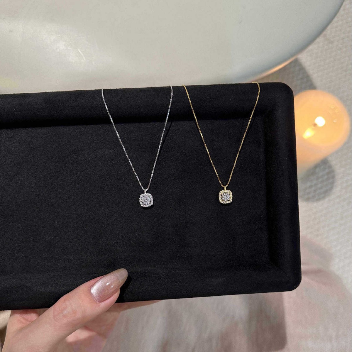S925 Silver Sugar Cube CZ Full CZ Light Luxury Collarbone Chain Necklace for Women main image 4