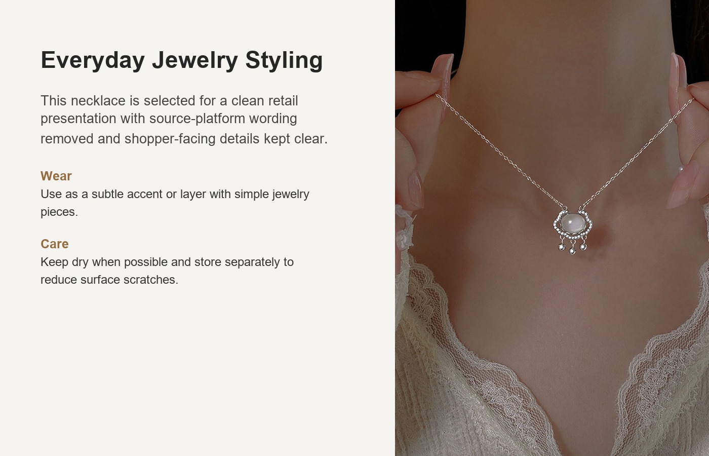S925 Silver White Chalcedony Collarbone Chain Minimalist Necklace for Women detail image