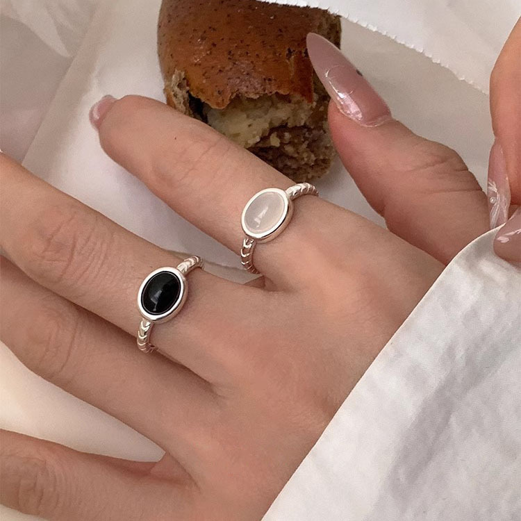 S925 Silver White Chalcedony Minimalist Adjustable Open Ring for Women main image 2