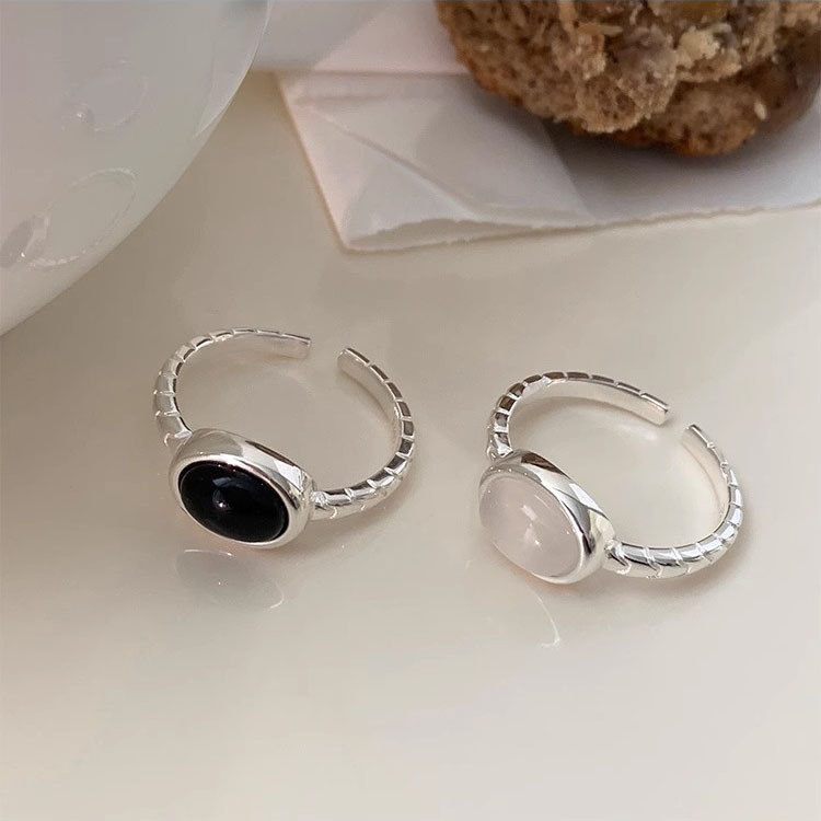 S925 Silver White Chalcedony Minimalist Adjustable Open Ring for Women main image 3