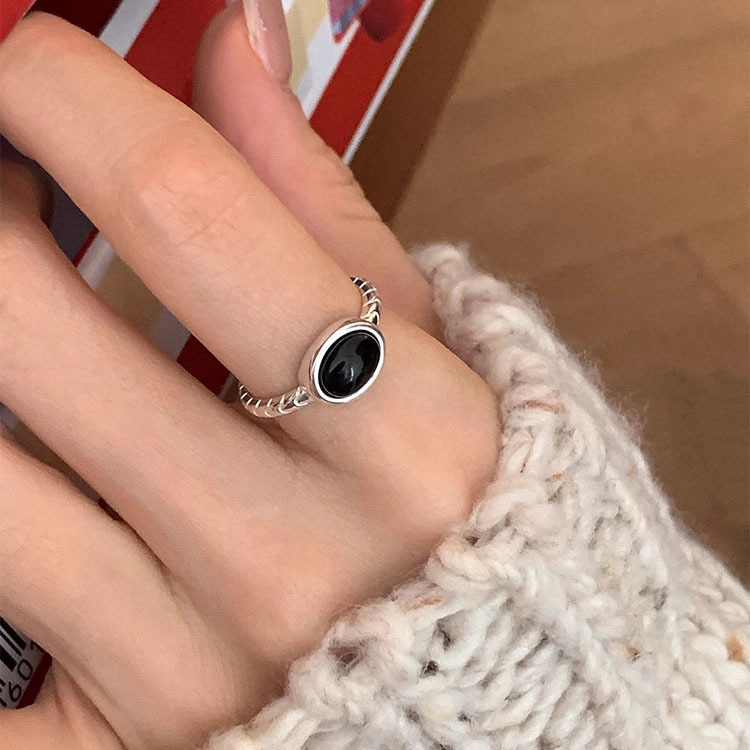 S925 Silver White Chalcedony Minimalist Adjustable Open Ring for Women main image 4