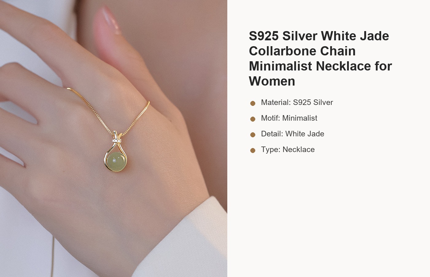 S925 Silver White Jade Collarbone Chain Minimalist Necklace for Women detail image