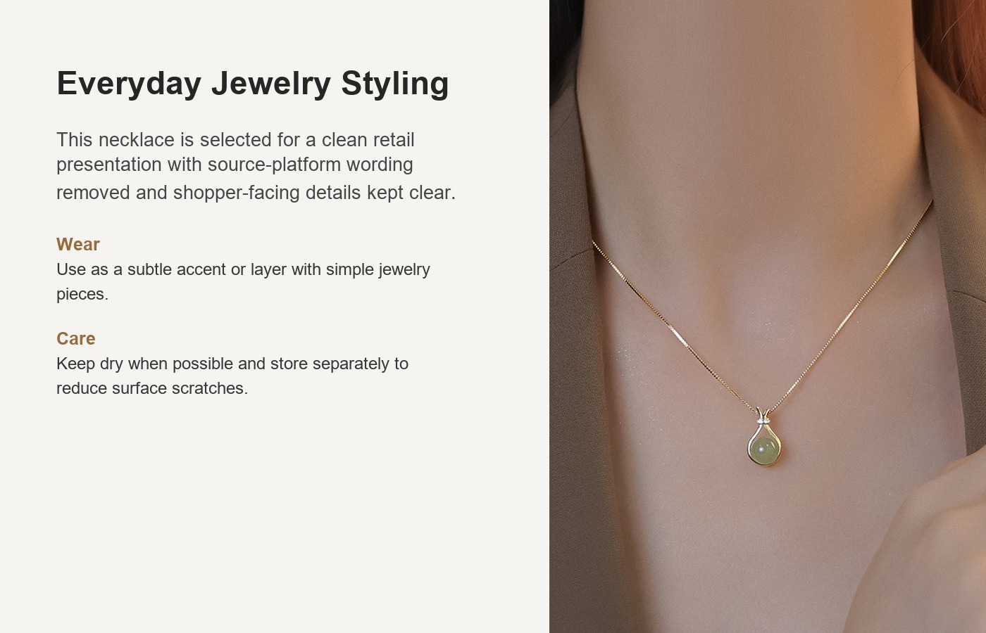 S925 Silver White Jade Collarbone Chain Minimalist Necklace for Women detail image
