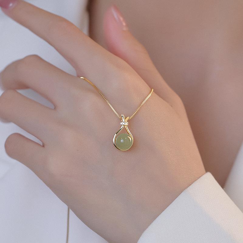 S925 Silver White Jade Collarbone Chain Minimalist Necklace for Women main image 2