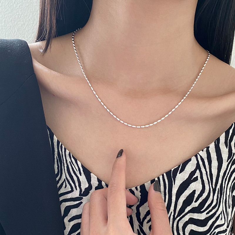 S925 Silver Round Bead Minimalist Collarbone Chain Everyday Necklace for Women product image 1