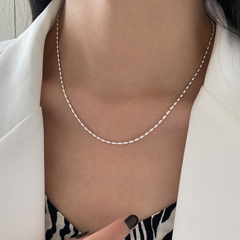 S925 Silver Round Bead Minimalist Collarbone Chain Everyday Necklace for Women product image 4