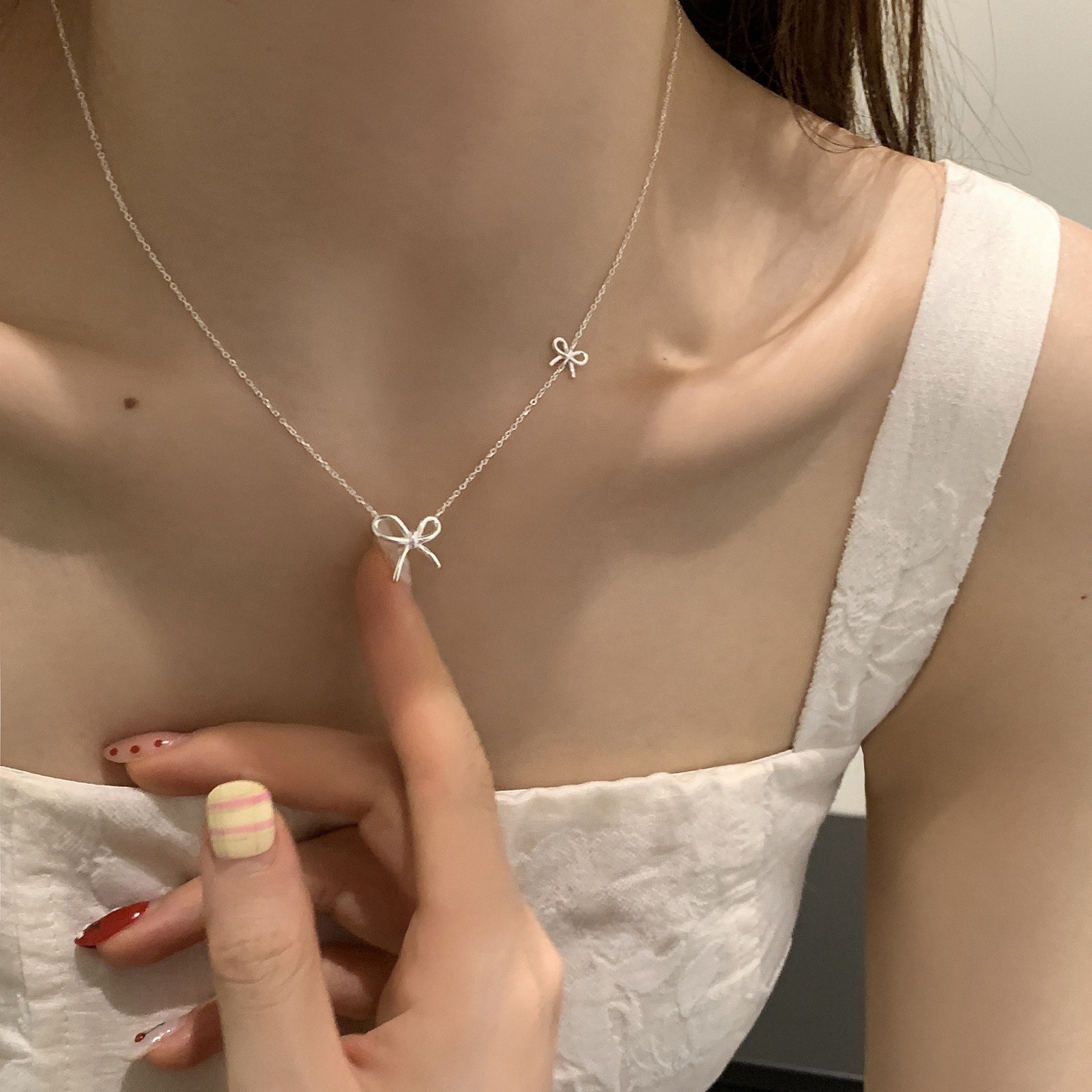 S925 Silver Bow Minimalist Collarbone Chain Cross Chain Necklace for Women product image 2