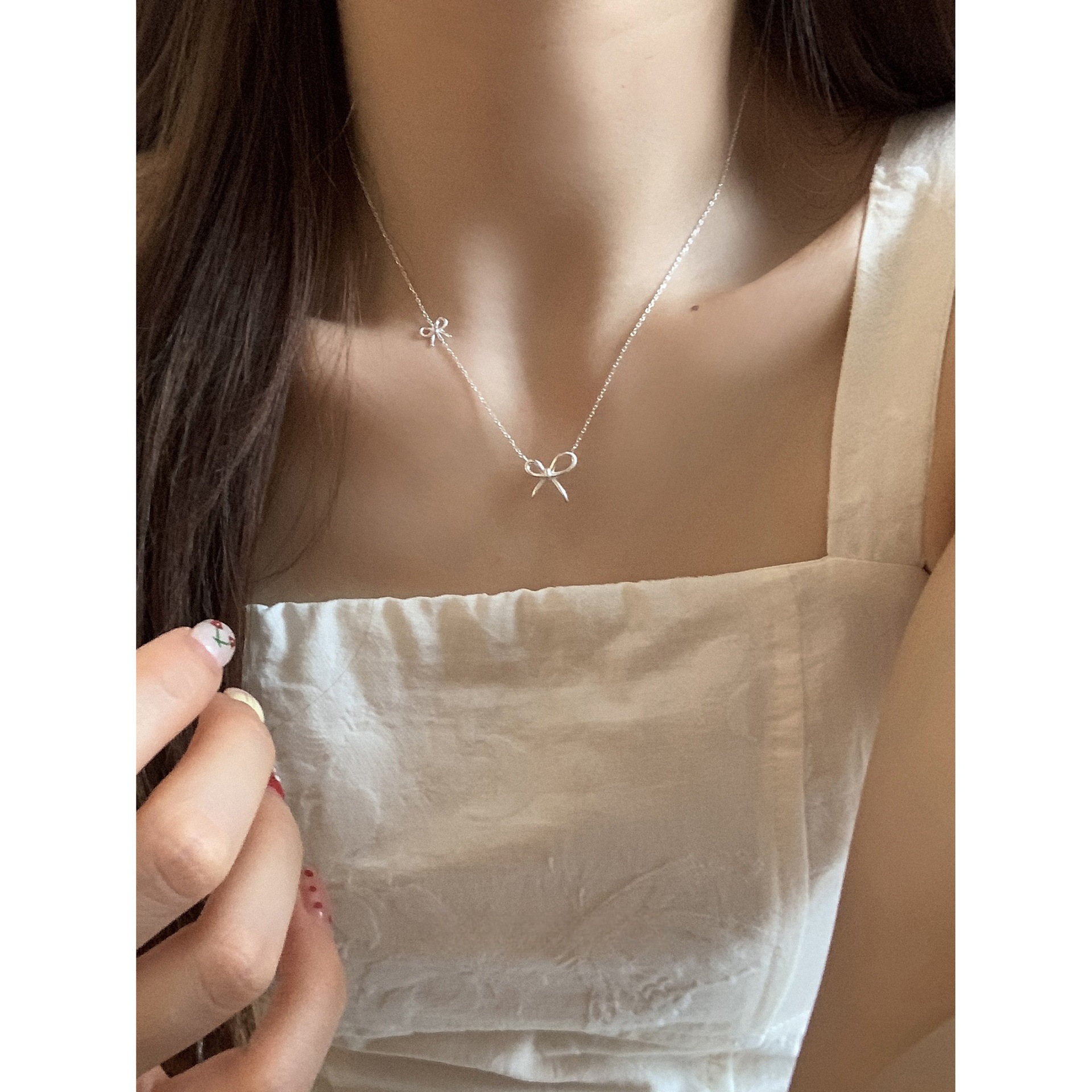 S925 Silver Bow Minimalist Collarbone Chain Cross Chain Necklace for Women product image 3