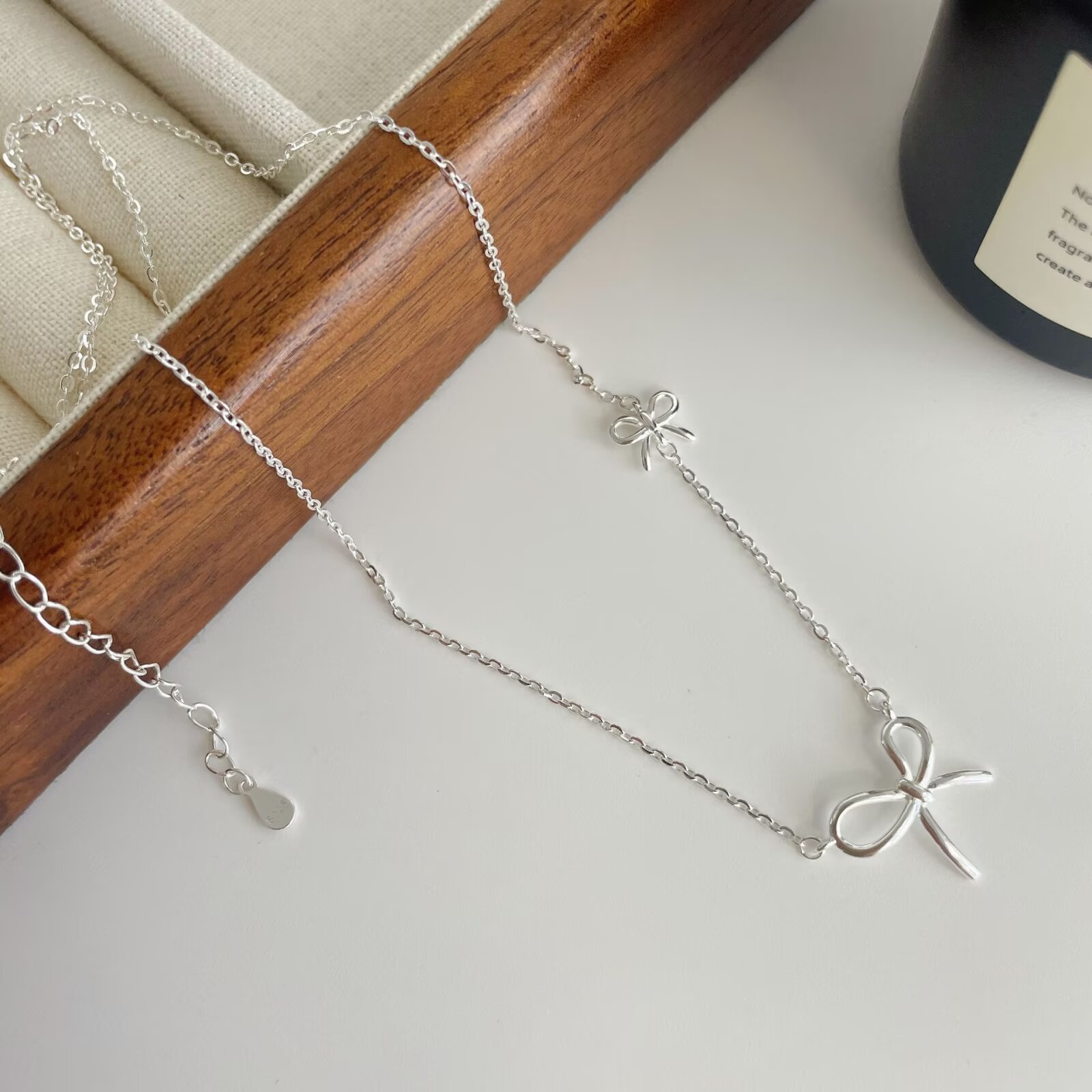 S925 Silver Bow Minimalist Collarbone Chain Cross Chain Necklace for Women product image 4