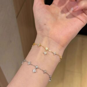 S925 Silver Four Leaf Clover CZ French Vintage Bracelet for Women product image 1