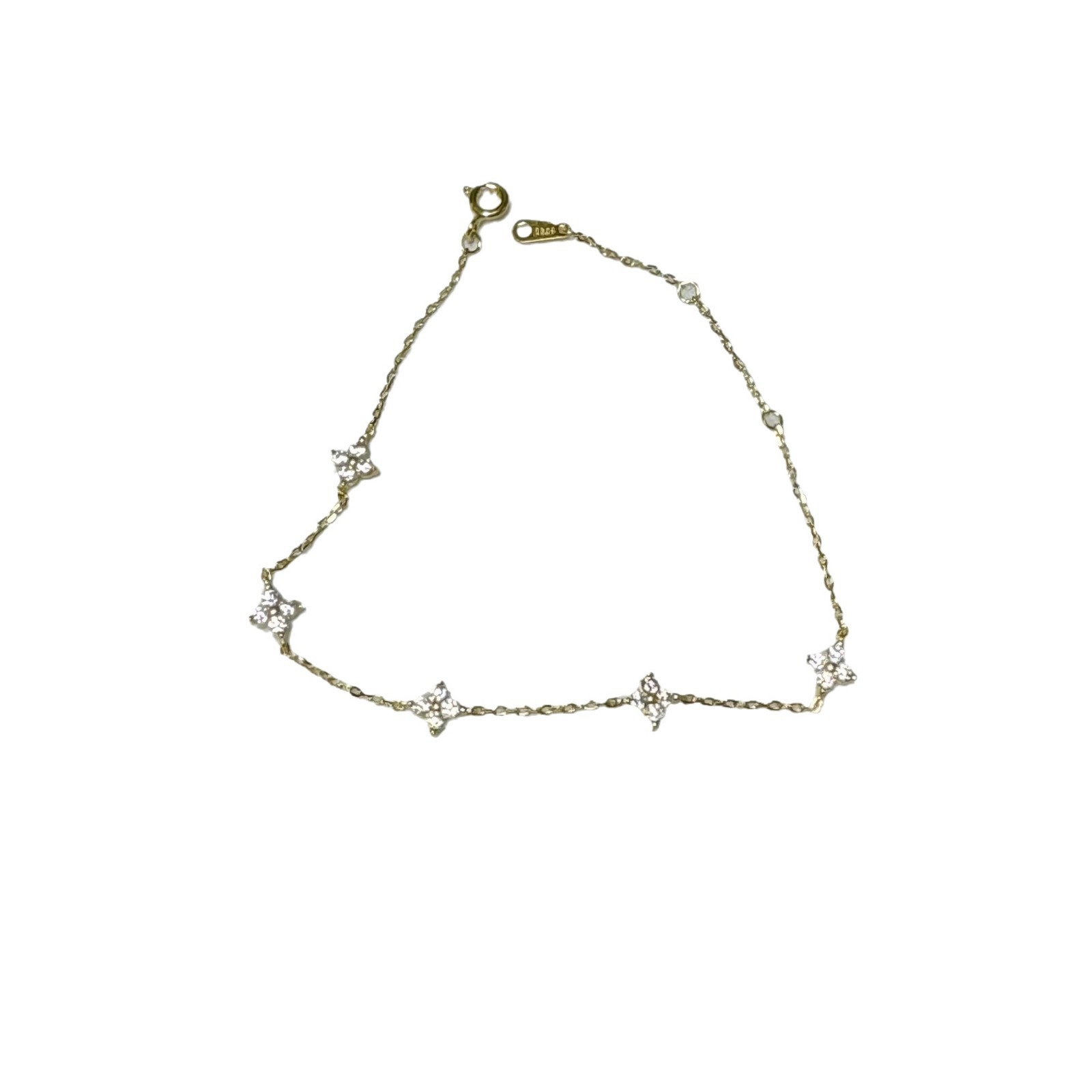 S925 silver four leaf clover CZ station bracelet product view on white background