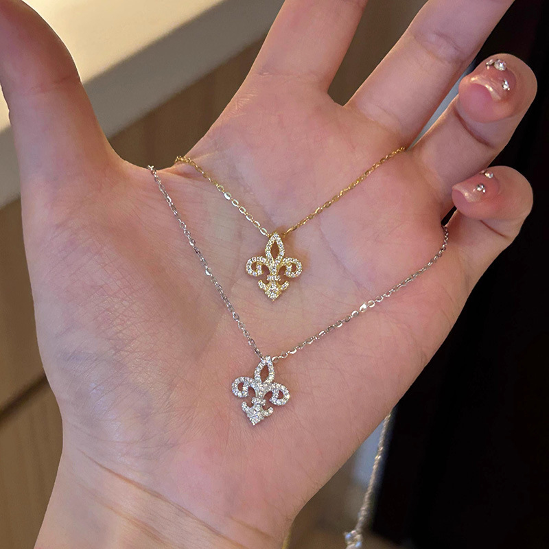 S925 Silver Fleur De Lis CZ Full CZ Collarbone Chain Necklace for Women product image 1