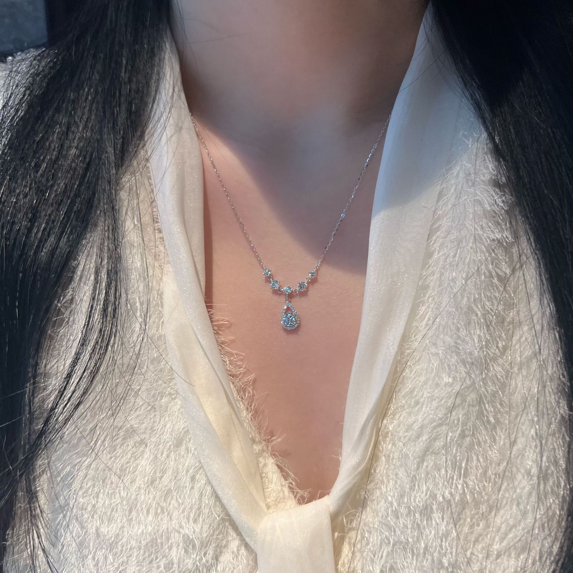 S925 Silver CZ Minimalist Collarbone Chain Cross Chain Party Necklace for Women product image 1