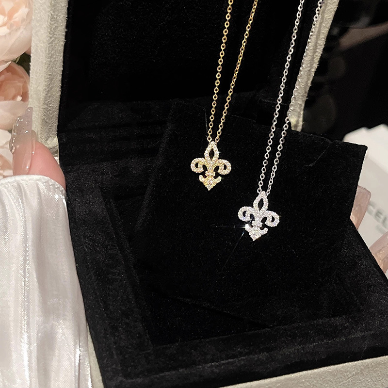 S925 Silver Fleur De Lis CZ Full CZ Collarbone Chain Necklace for Women product image 2